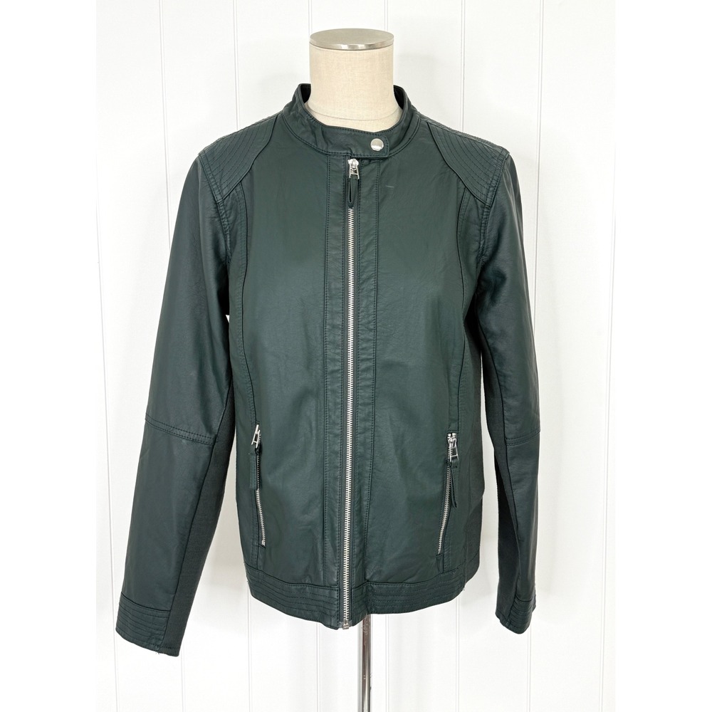 Maurices Green Faux Leather Moto Jacket Women Large Quilted Biker Racer Zip
